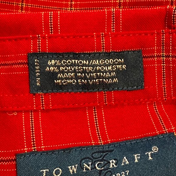 Towncraft Men's Size Large Red Plaid Short Sleeve Button-Down Shirt - Picture 3 of 10